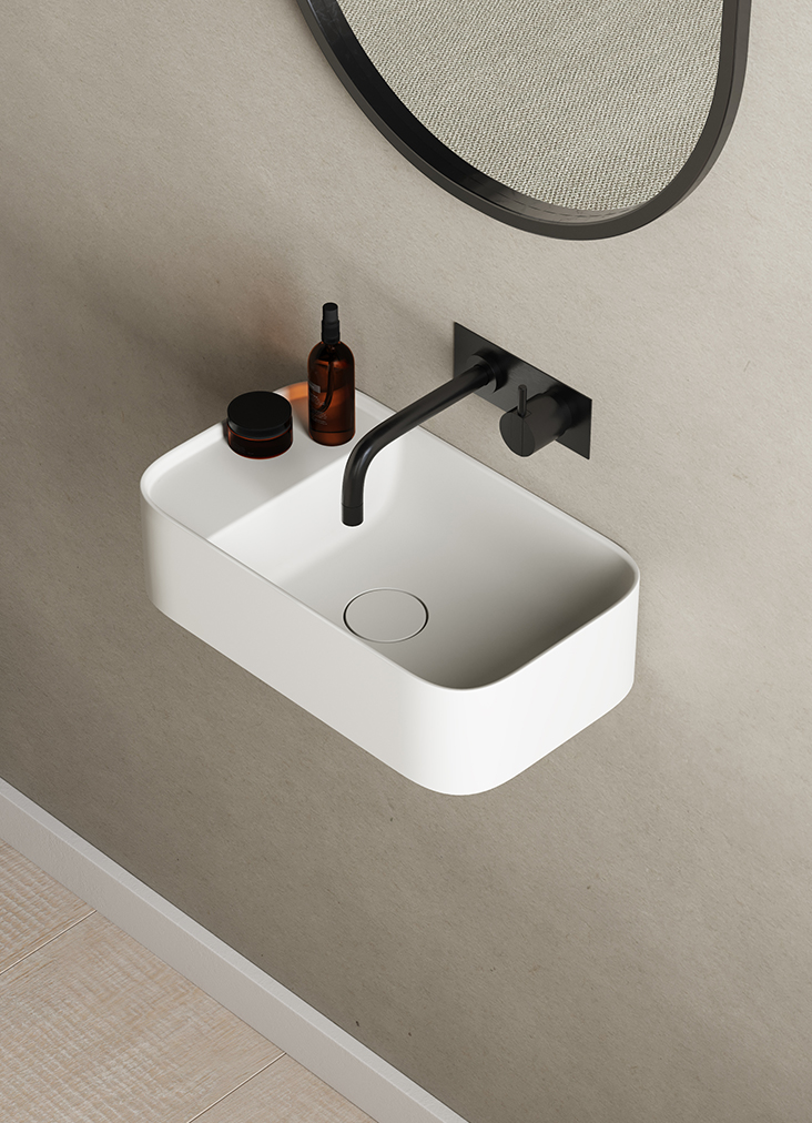 The Yuno LR Wash Basin from Copenhagen Bath features a sleek and minimalist design, making it a perfect fit for most bathrooms. The wash basin is crafted from Acovi® Solid Surface