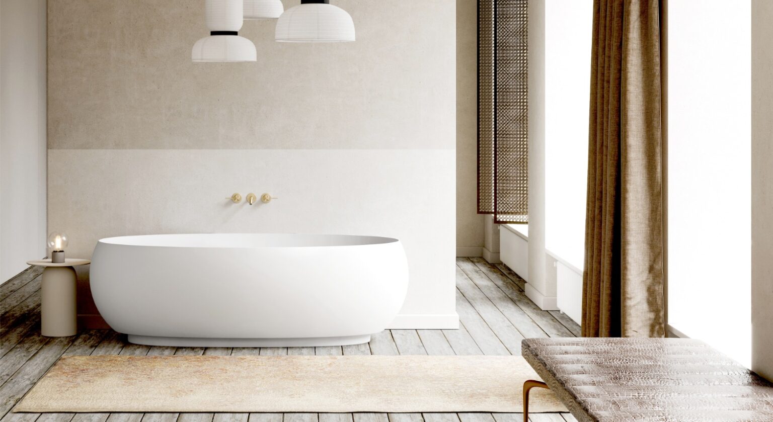Rosenborg bathtub and basin - Rosenborg collection - bathtub in Acovi solid surface.