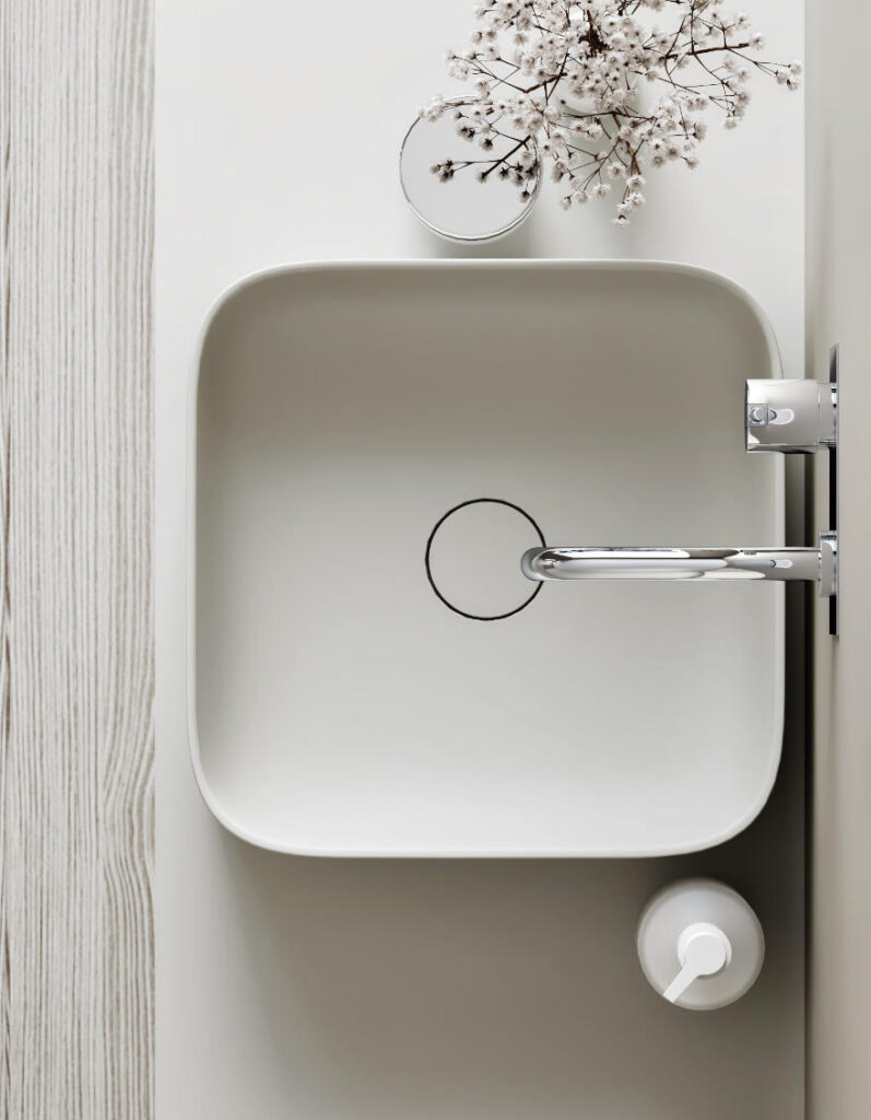 Yuno TA 34 basin made of 100% matte white Acovi Solid Surface