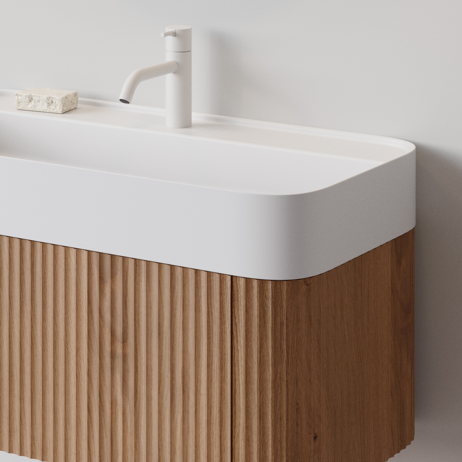Yuno 80 oak Bathroom cabinet basin in Solid Surface