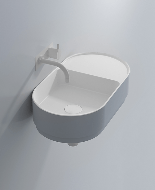 Tårn 54 blue basin made of matte white premium Acovi® Solid Suface
